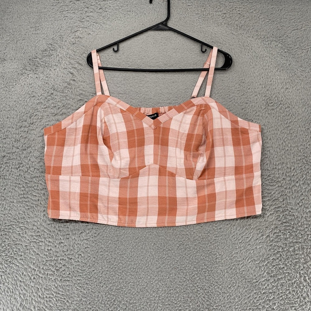 Torrid Crop Top Womens 3/3X Pink Plaid Smocked Back Plus Summer Gingham Tanktop - Picture 1 of 12